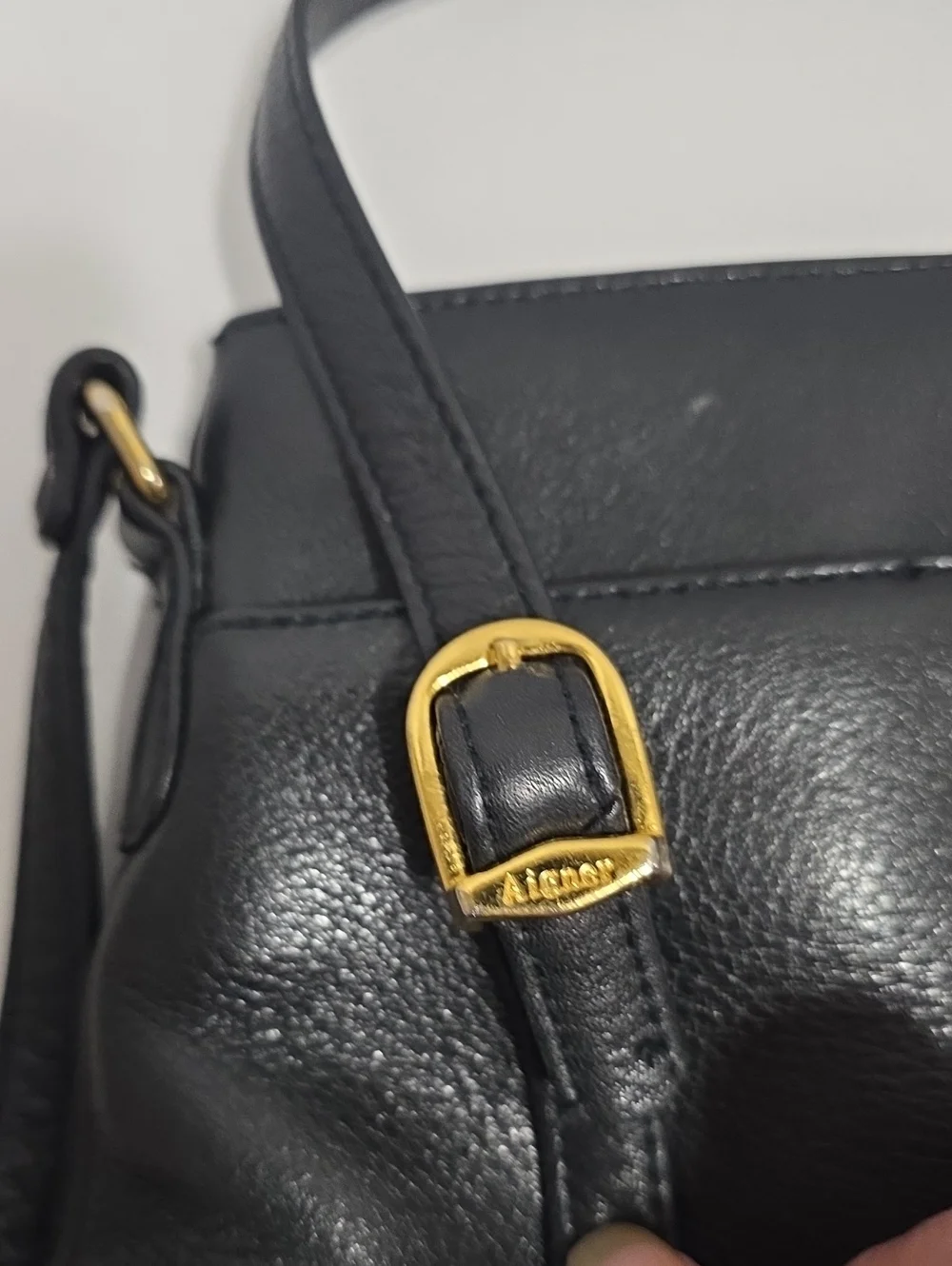 Etienne Aigner Black Leather Shoulder Bag with Gold Hardware